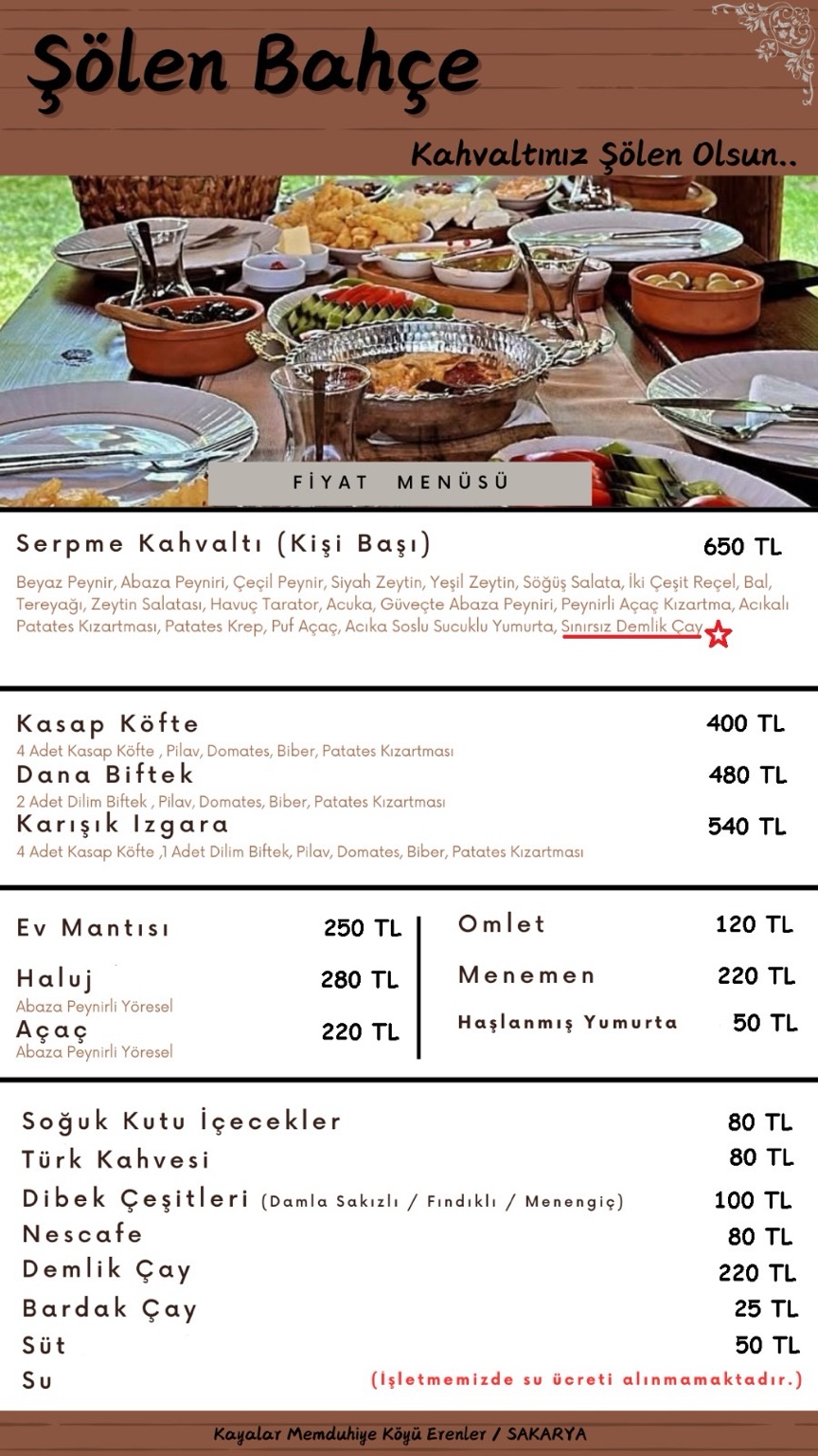 Şölen Bahçe Menü