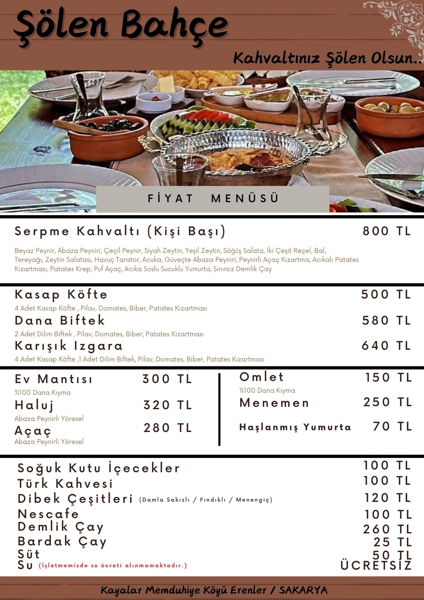 Şölen Bahçe Menü